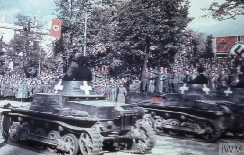 Adolf Hitler salutes the Wehrmacht parade in Warsaw